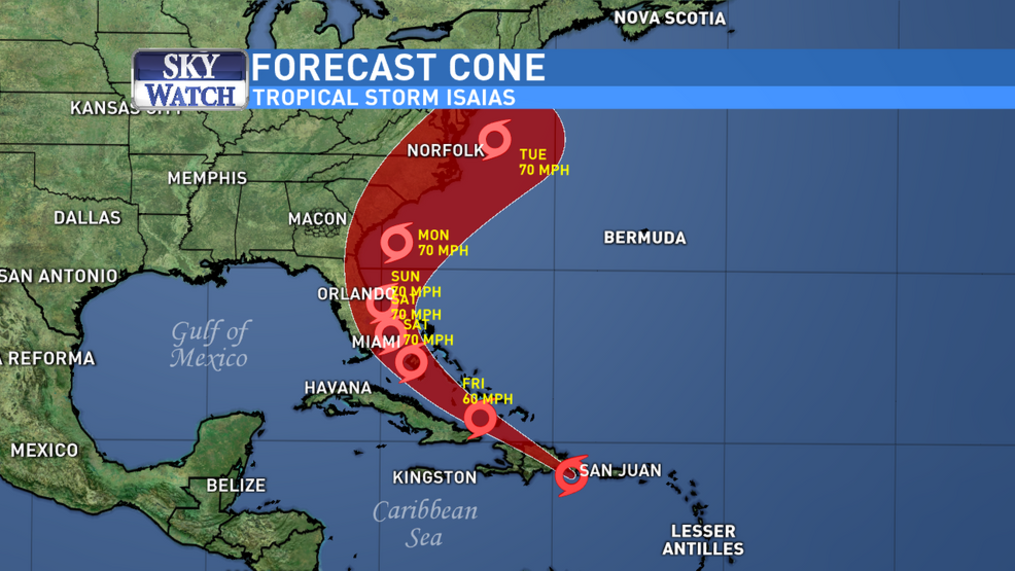 Example of hurricane forecast cone graphic in TV.
